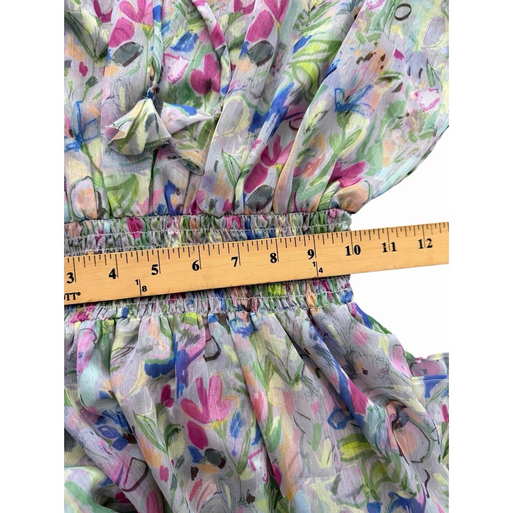 MISA Los Angeles Dress Small Watercolor Floral Midi Smocked Rainbow Boho #BB13-1 - Picture 7 of 12